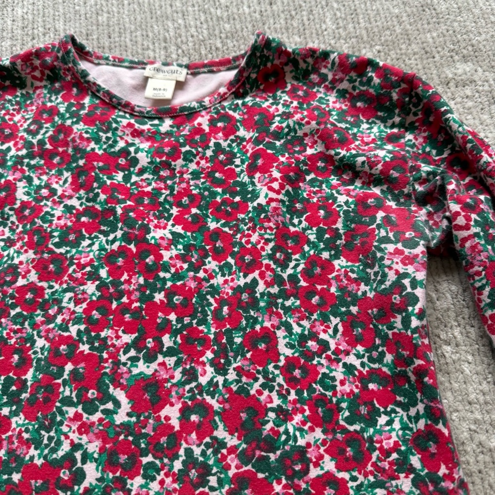 Crewcuts Floral Tiered Dress Girls Size 8 9‎ Red Green Long Sleeve